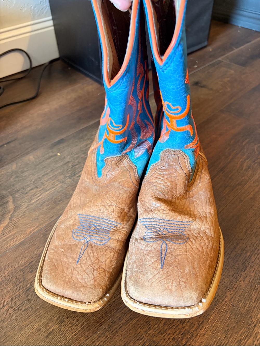 Kid’s Hooey Twisted X Leather Cowboy Boots with Blue and Orange Shaft size 4M